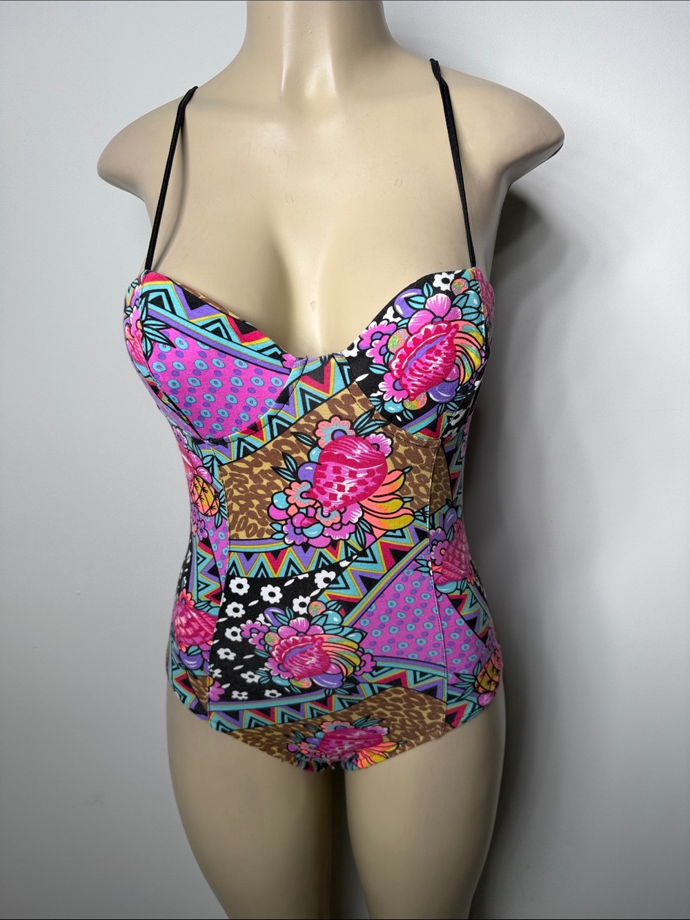 MINKPINK Pink Multicolor Floral Patchwork Bodysuit